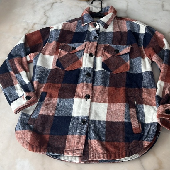 Members Mark Plaid SHACKET With Pockets Sz Small Brown Navy Multicolor - Picture 12 of 13